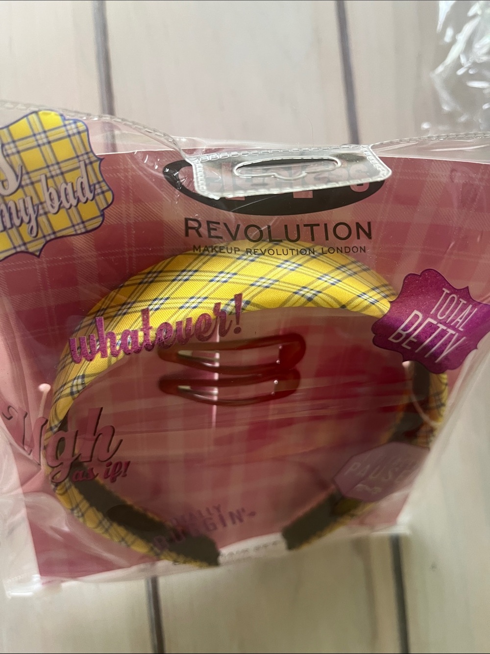 Revolution X Clueless Yellow Plaid Headband with Red Hair Clips - set of 2